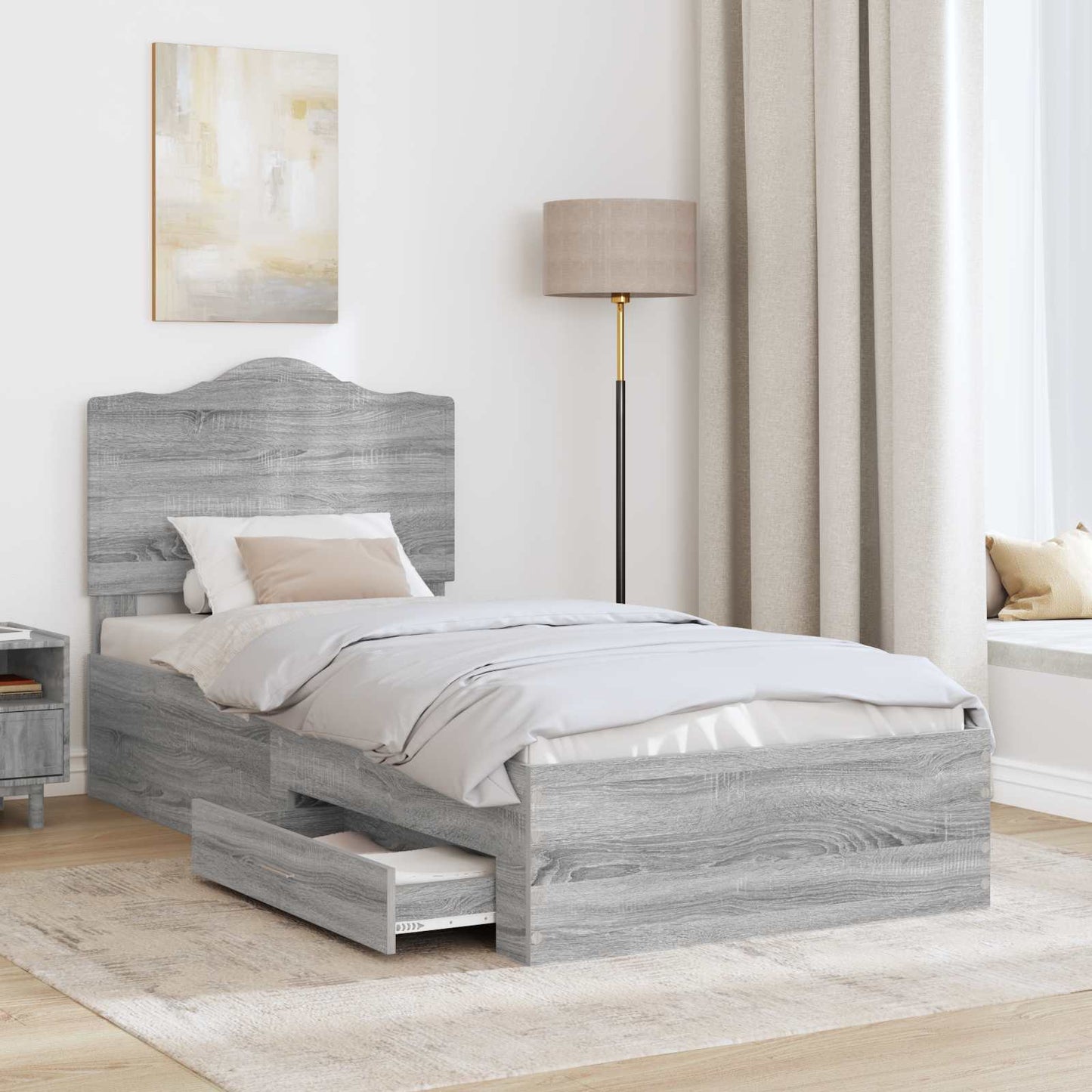 Bed Frame with Drawer Grey Sonoma 75 x 190 cm Engineered Wood