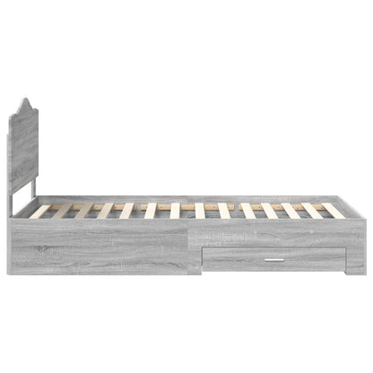 Bed Frame with Drawer Grey Sonoma 75 x 190 cm Engineered Wood