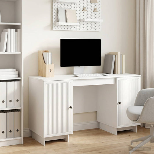 Desk High Gloss White Engineered Wood 142.5 x 50 x 75 cm