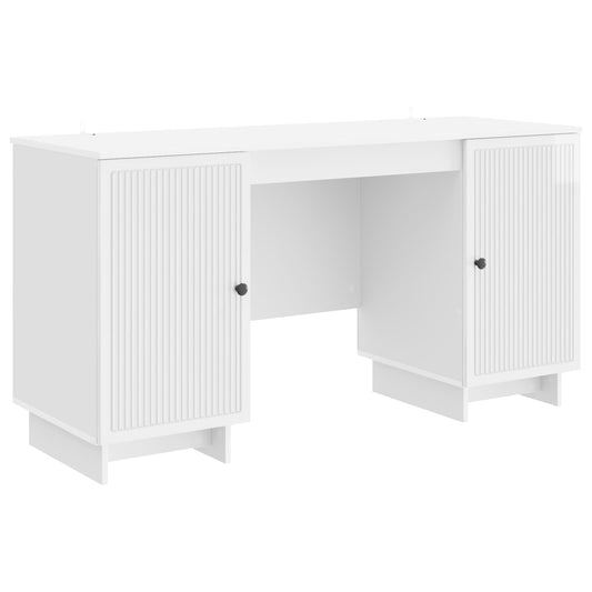 Desk High Gloss White Engineered Wood 142.5 x 50 x 75 cm
