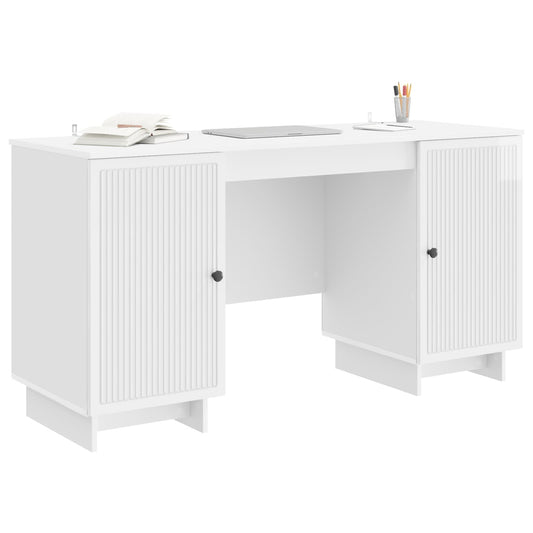 Desk High Gloss White Engineered Wood 142.5 x 50 x 75 cm