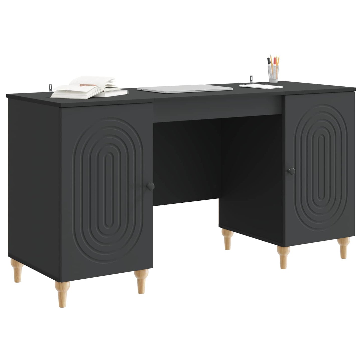 Desk with Shelf Black 142.5 x 50 x 75 cm Engineered Wood