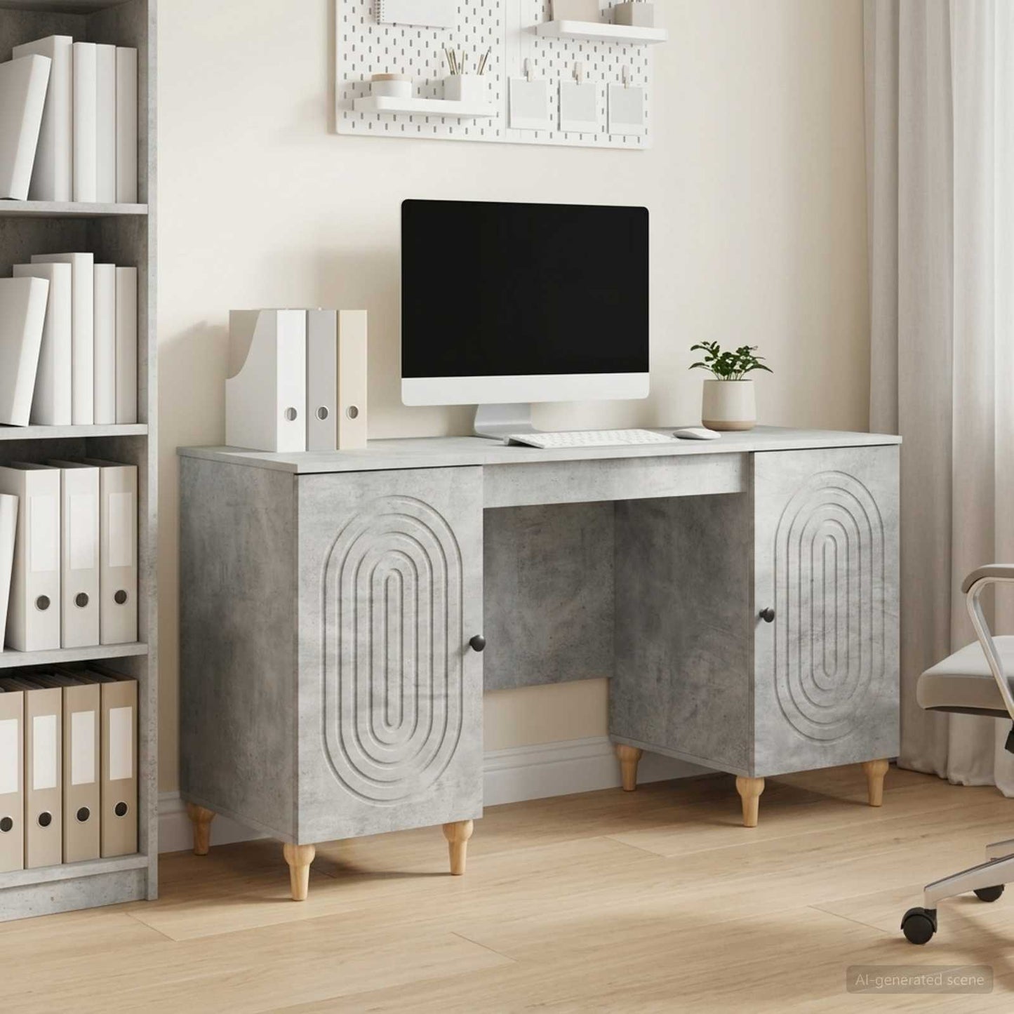 Desk with Door Concrete Grey 142.5 x 50 x 75 cm Engineered Wood