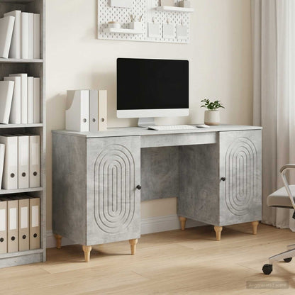 Desk with Door Concrete Grey 142.5 x 50 x 75 cm Engineered Wood