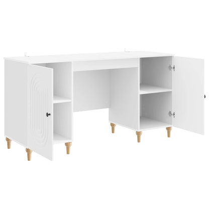 Desk with Shelf Gloss White 142.5 x 50 x 75 cm Engineered Wood