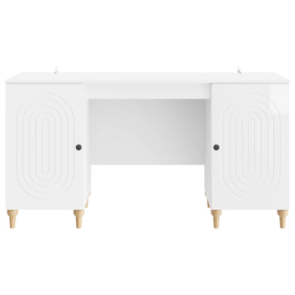 Desk with Shelf Gloss White 142.5 x 50 x 75 cm Engineered Wood