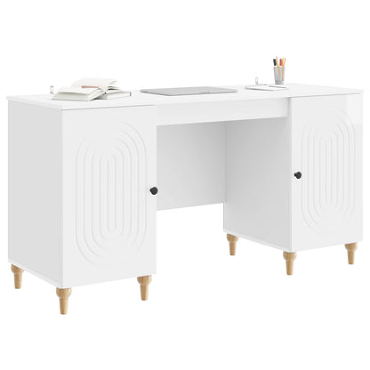 Desk with Shelf Gloss White 142.5 x 50 x 75 cm Engineered Wood