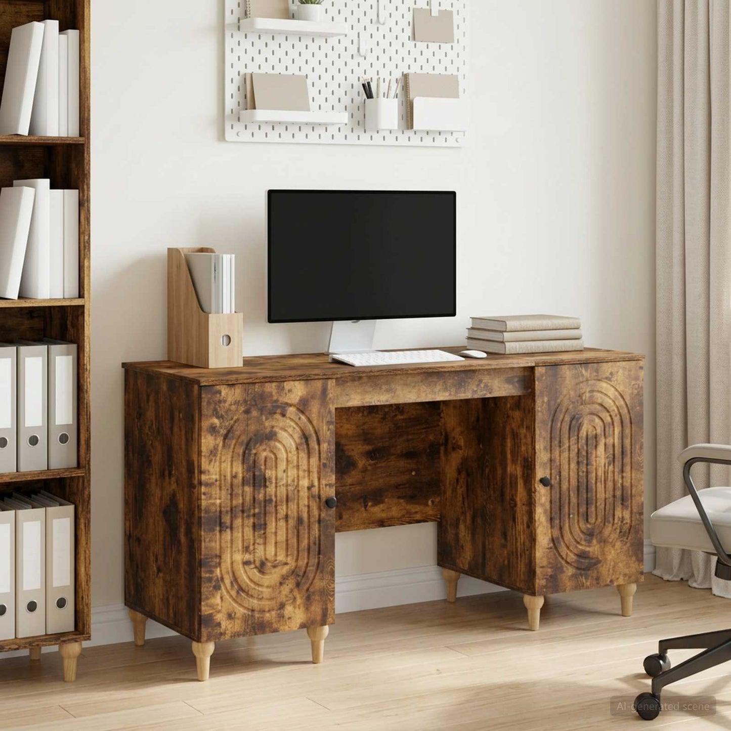 Desk with Shelf Smoked Oak 142.5 x 50 x 75 cm Engineered Wood