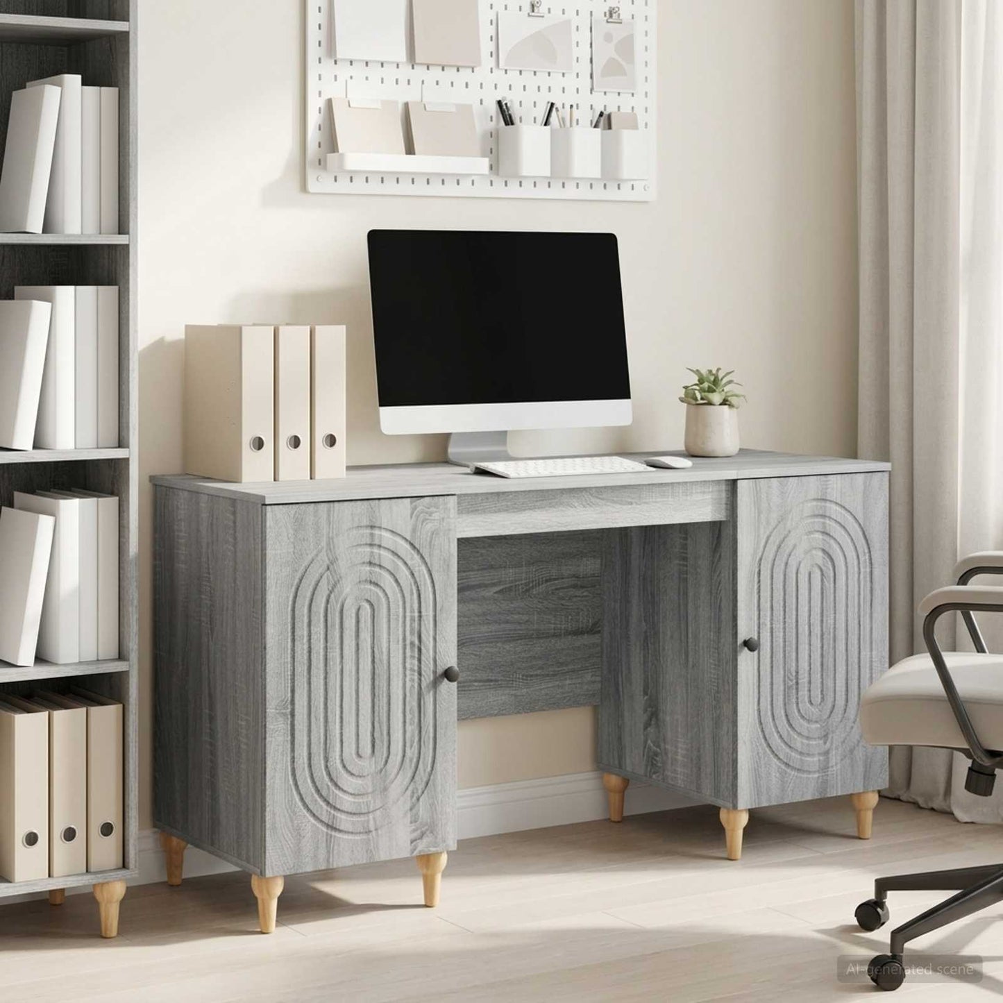 Desk with Shelf Grey Sonoma 142.5 x 50 x 75 cm Engineered Wood