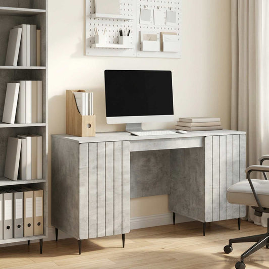 Desk with Door Concrete Grey 142.5 x 50 x 75 cm Engineered Wood