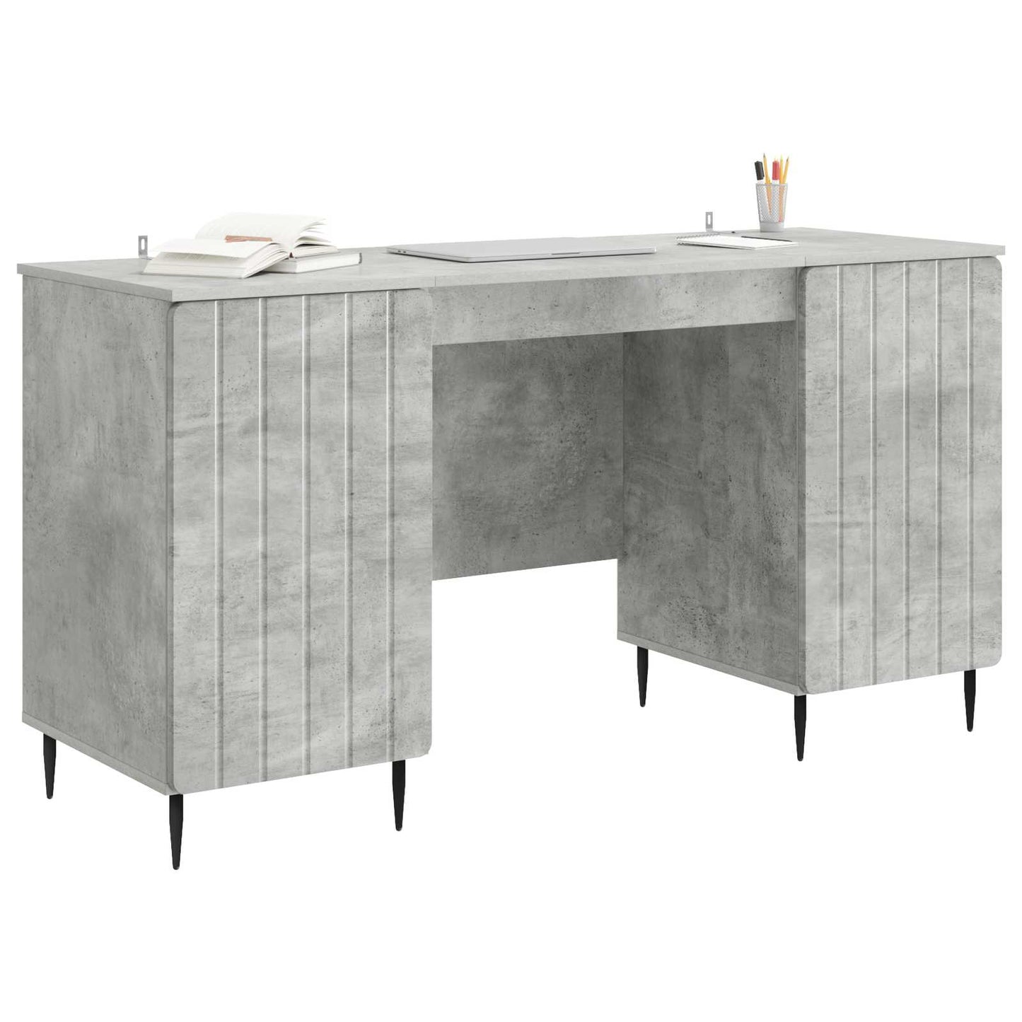 Desk with Door Concrete Grey 142.5 x 50 x 75 cm Engineered Wood
