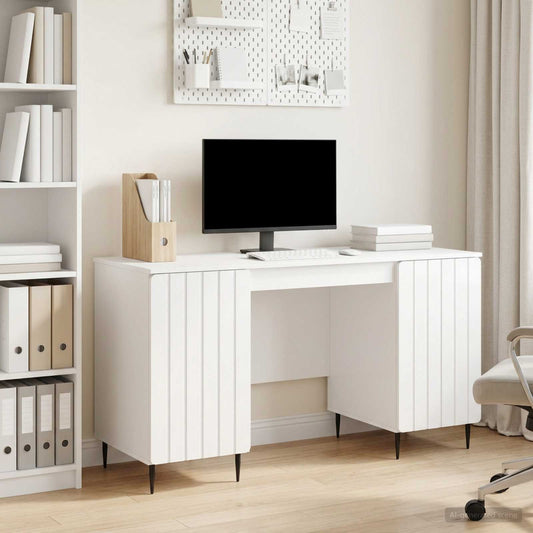 Desk High Gloss White 142.5 x 50 x 75 cm Engineered Wood