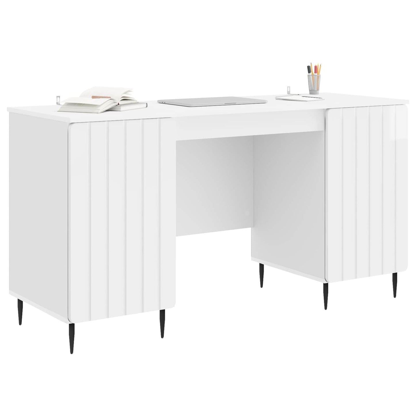 Desk High Gloss White 142.5 x 50 x 75 cm Engineered Wood