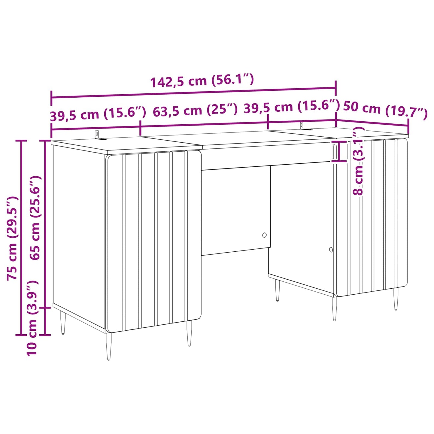 Desk High Gloss White 142.5 x 50 x 75 cm Engineered Wood