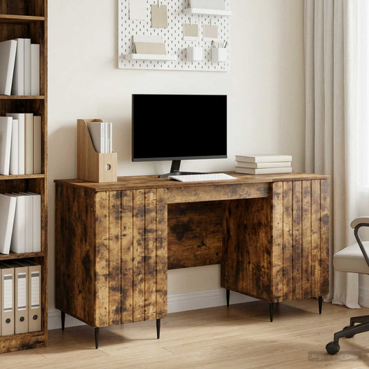 Desk with Shelf Smoked Oak 142.5 x 50 x 75 cm Engineered Wood