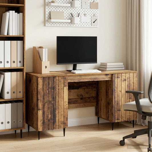 Desk with Shelf Old Wood 142.5 x 50 x 75 cm Engineered Wood