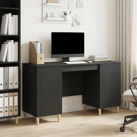 Desk with Shelf Black 142.5 x 50 x 75 cm Engineered Wood