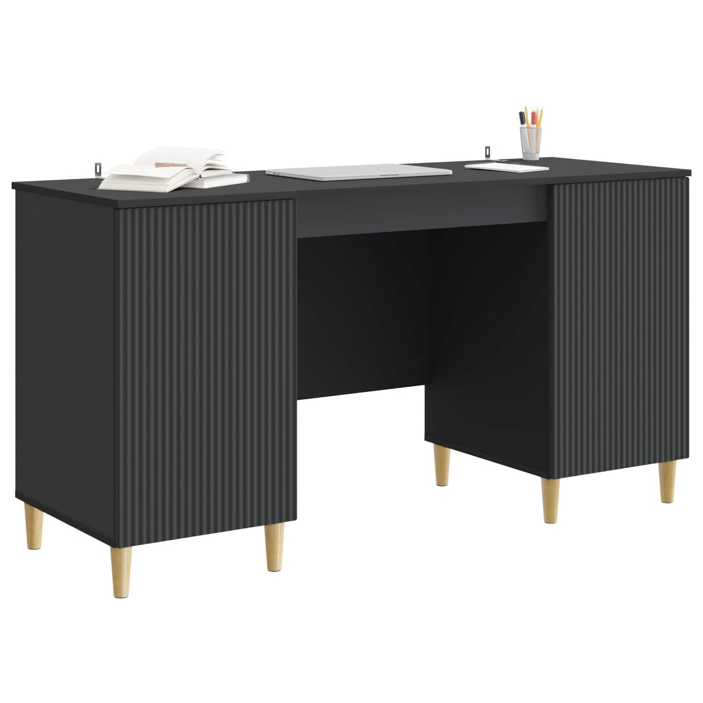 Desk with Shelf Black 142.5 x 50 x 75 cm Engineered Wood