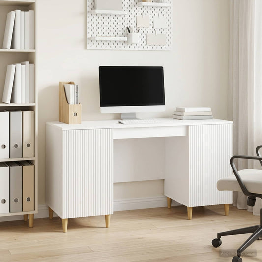 Desk High Gloss White 142.5 x 50 x 75 cm Engineered Wood