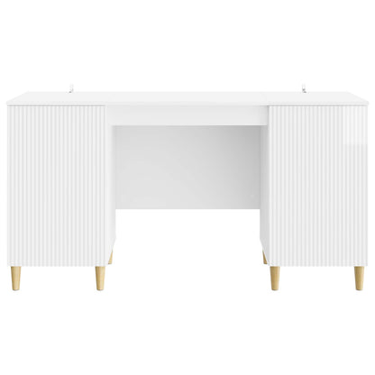 Desk High Gloss White 142.5 x 50 x 75 cm Engineered Wood