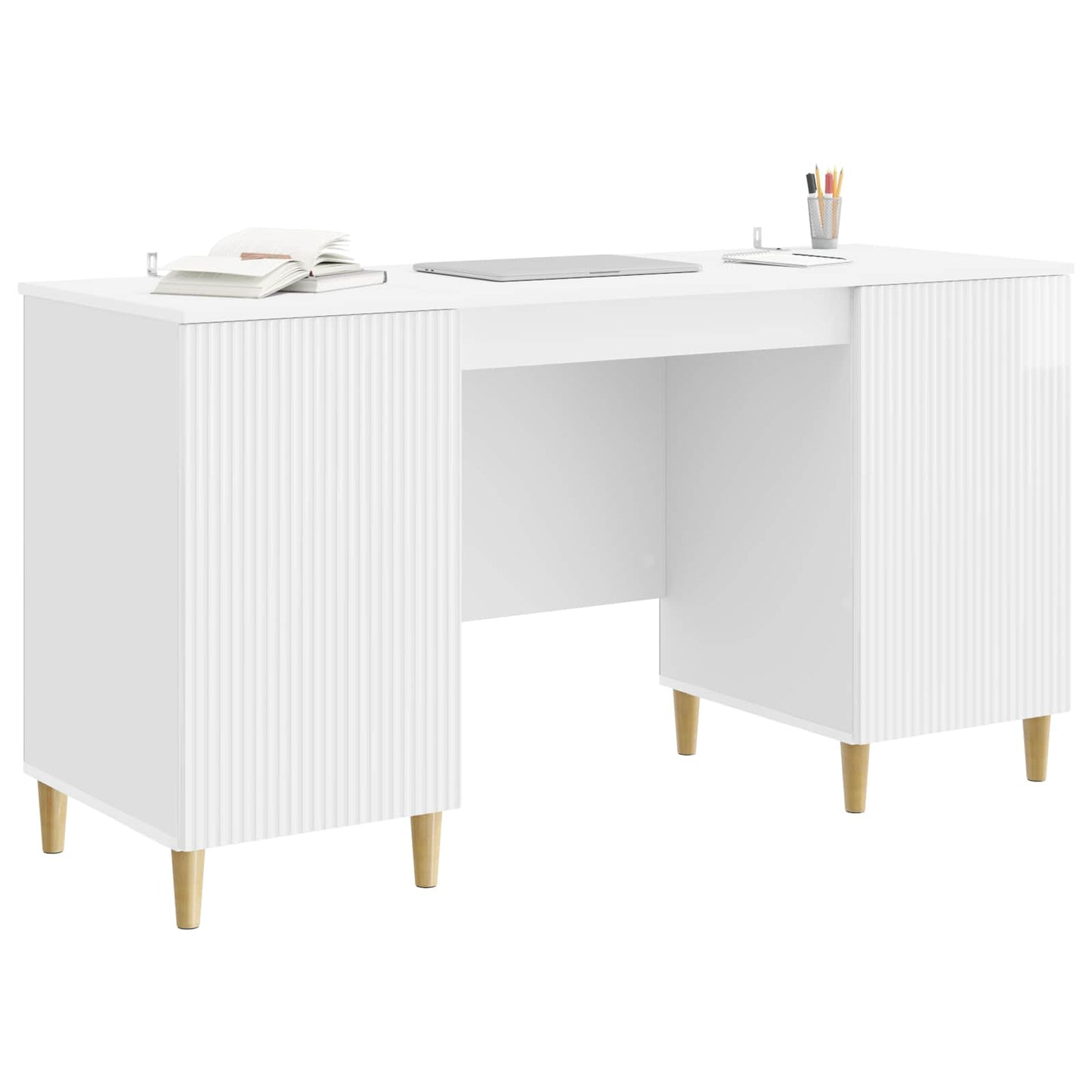Desk High Gloss White 142.5 x 50 x 75 cm Engineered Wood
