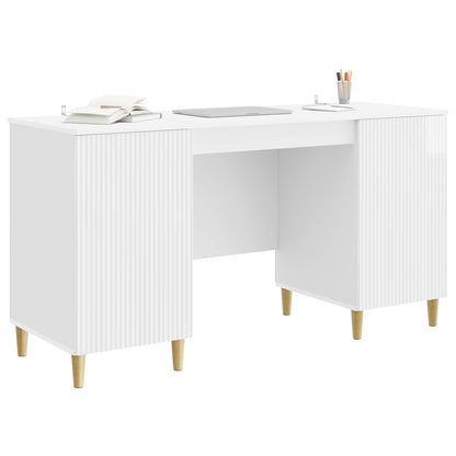 Desk High Gloss White 142.5 x 50 x 75 cm Engineered Wood