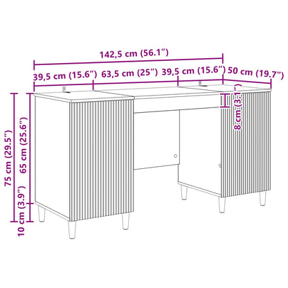 Desk High Gloss White 142.5 x 50 x 75 cm Engineered Wood