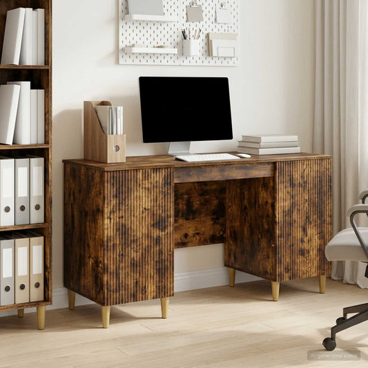 Desk with Shelf Smoked Oak 142.5 x 50 x 75 cm Engineered Wood