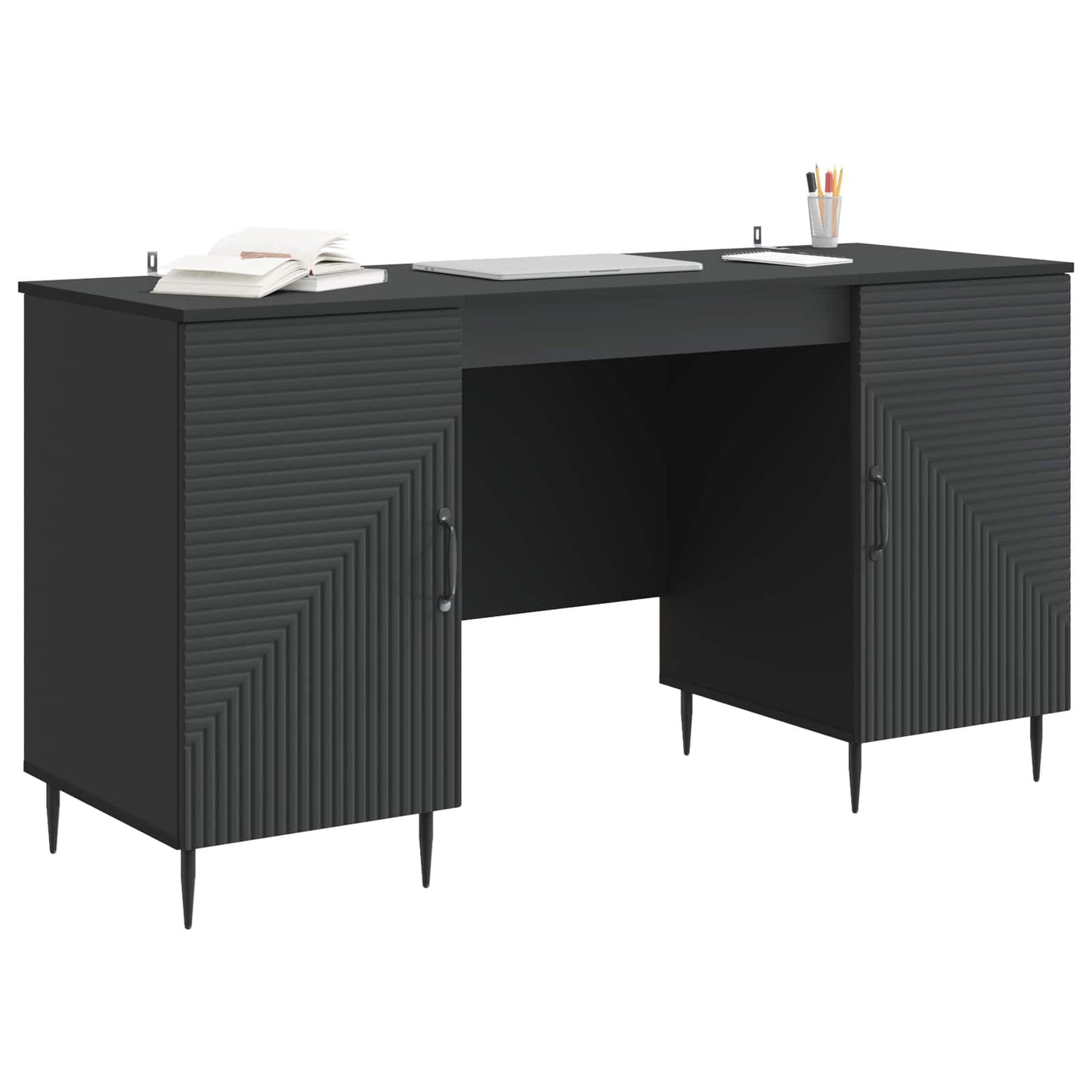 Desk with Shelf Black 142.5 x 50 x 75 cm Engineered Wood