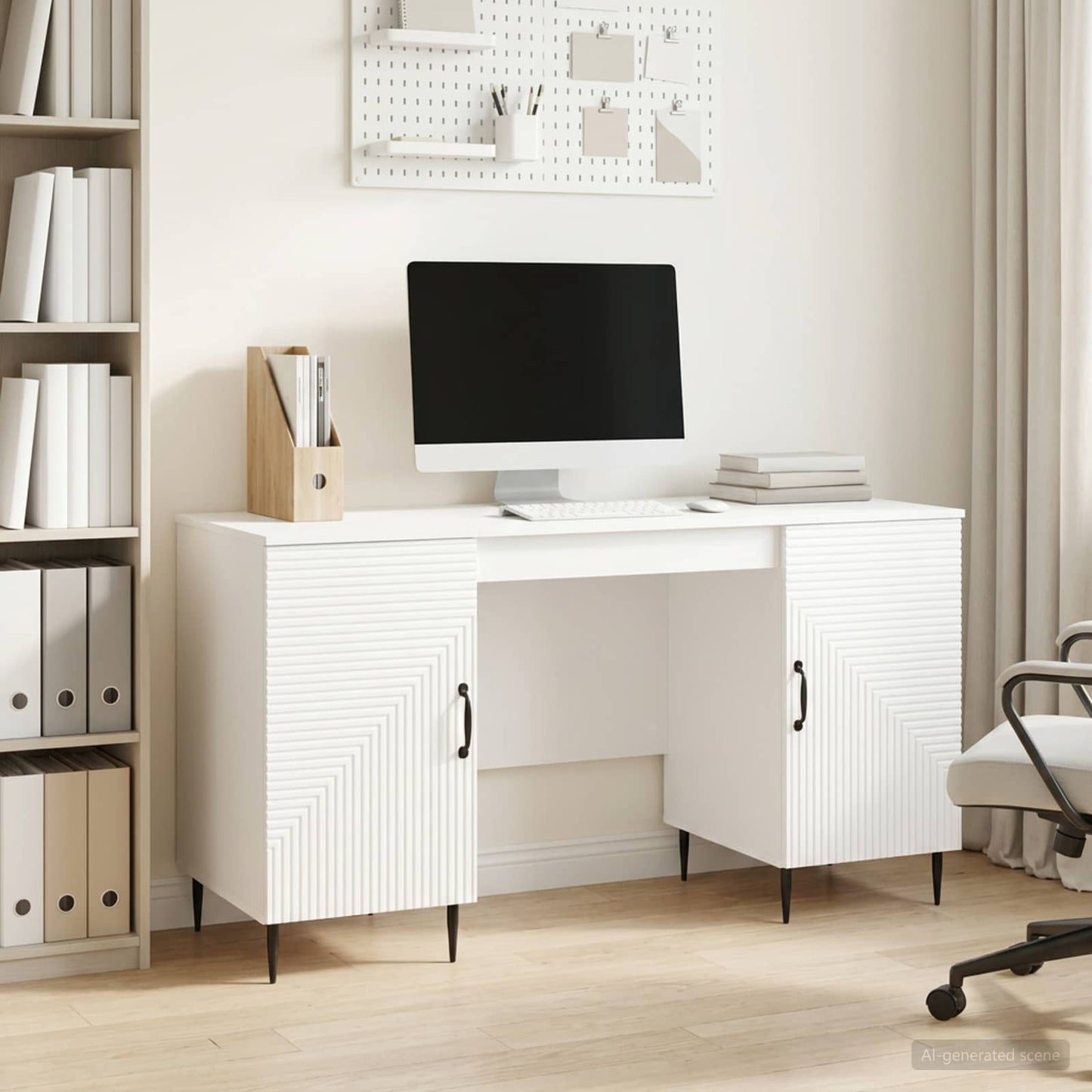 Desk High Gloss White 142.5 x 50 x 75 cm Engineered Wood