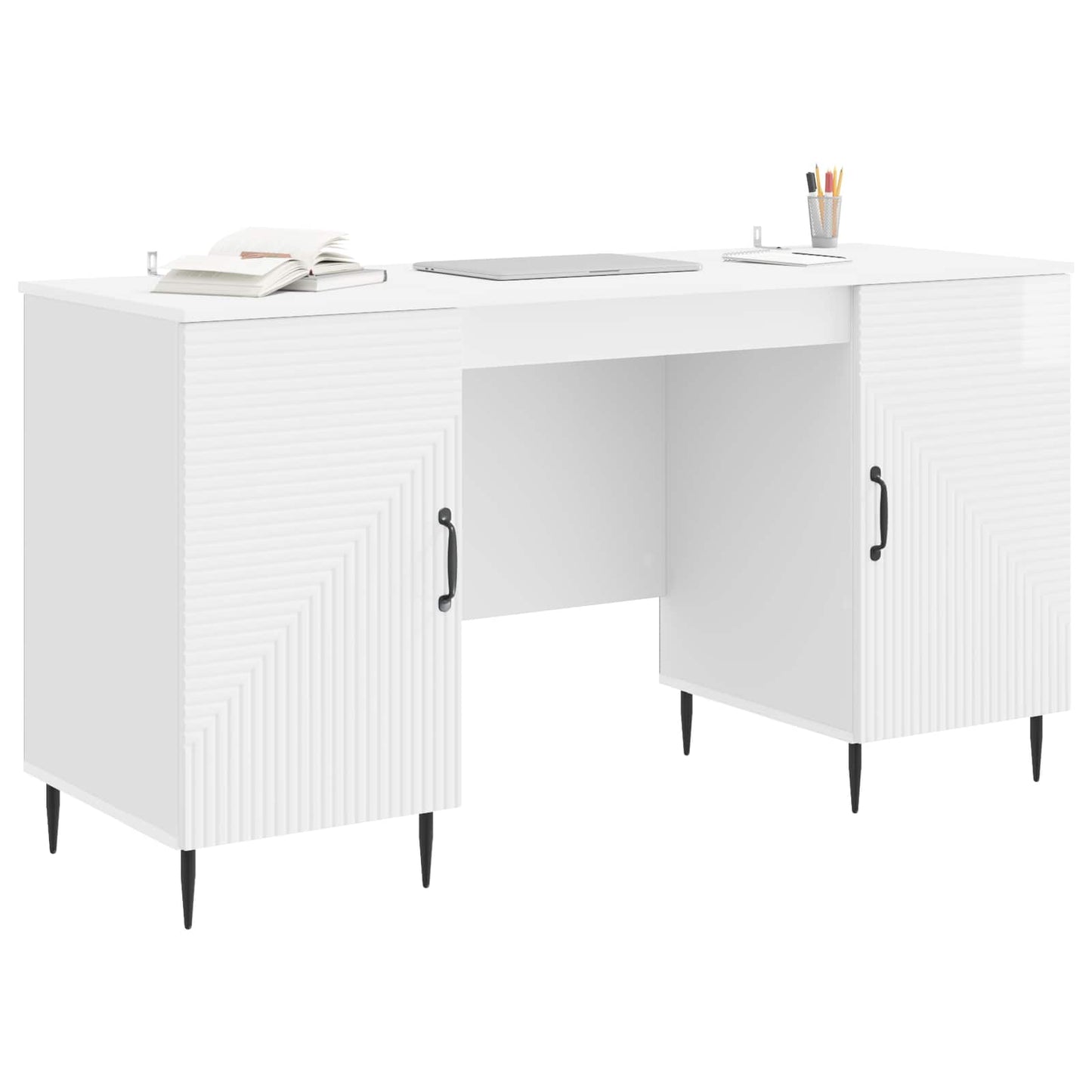 Desk High Gloss White 142.5 x 50 x 75 cm Engineered Wood