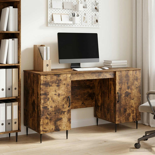 Desk Smoked Oak 142.5 x 50 x 75 cm Engineered Wood
