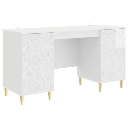 Desk High Gloss White Engineered Wood 142.5 x 50 x 75 cm