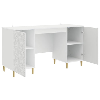 Desk High Gloss White Engineered Wood 142.5 x 50 x 75 cm
