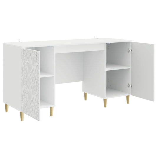 Desk High Gloss White Engineered Wood 142.5 x 50 x 75 cm