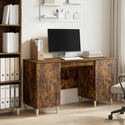 Desk Smoked Oak 142.5 x 50 x 75 cm Engineered Wood