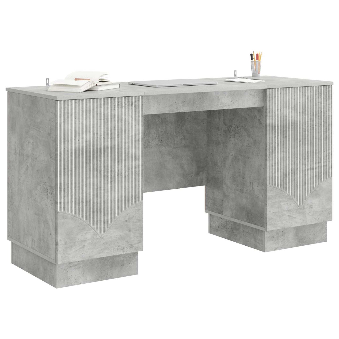 Desk with Door Concrete Grey 142.5 x 50 x 75 cm Engineered Wood