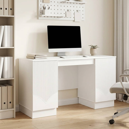 Desk High Gloss White 142.5 x 50 x 75 cm Engineered Wood
