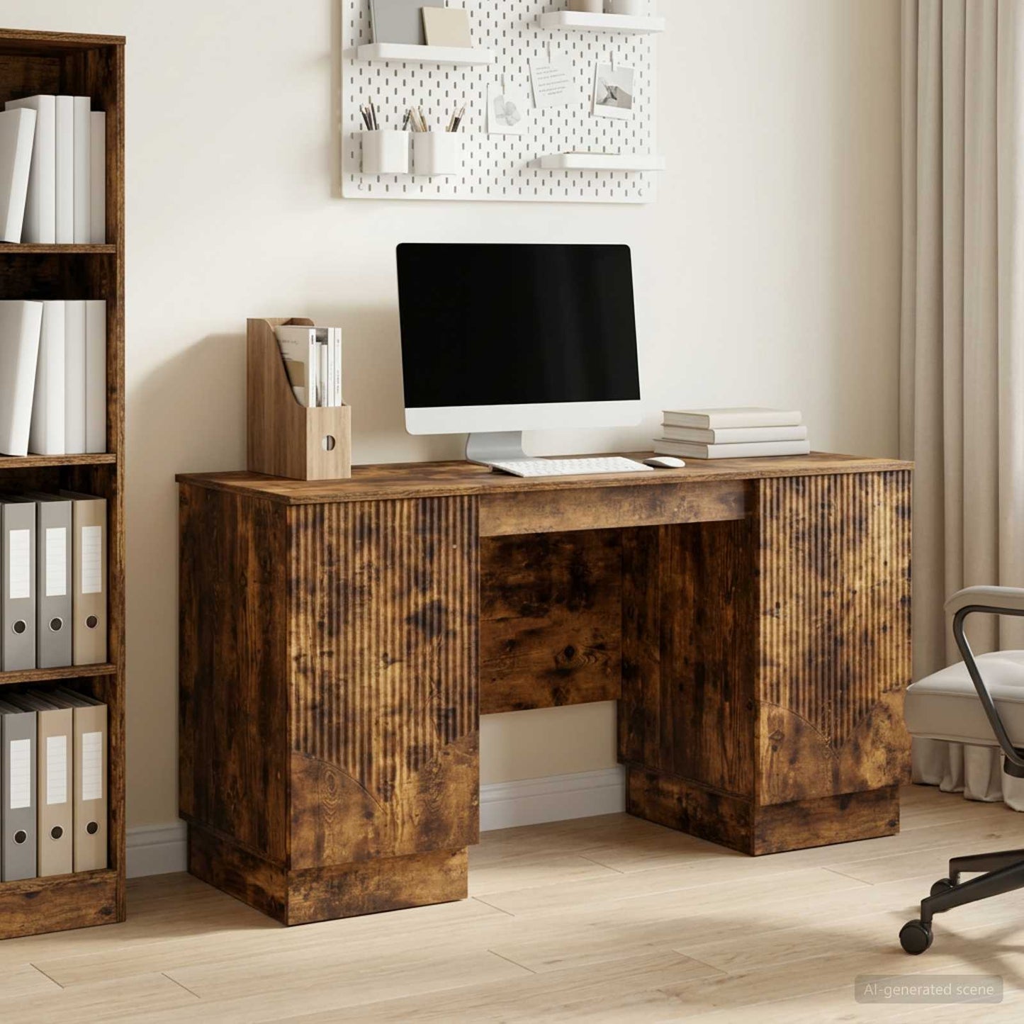 Desk with Shelf Smoked Oak 142.5 x 50 x 75 cm Engineered Wood