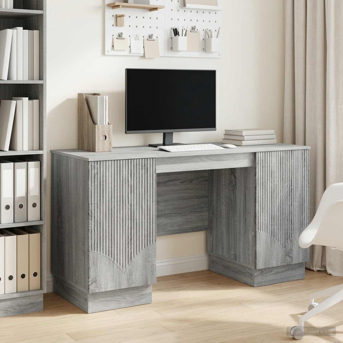 Desk with Shelf Grey Sonoma 142.5 x 50 x 75 cm Engineered Wood