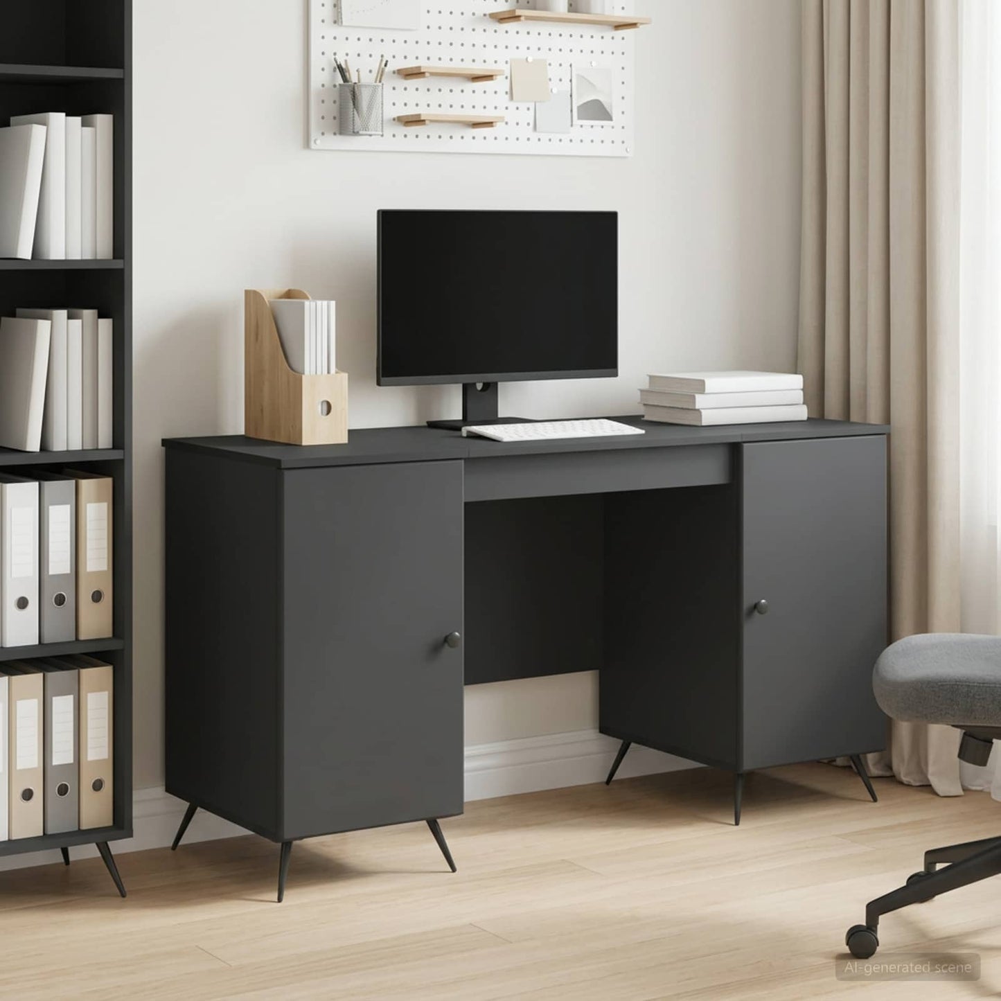 Desk with Shelf Black 142.5 x 50 x 75 cm Engineered Wood
