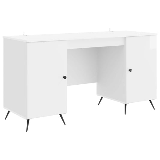 Desk High Gloss White 142.5 x 50 x 75 cm Engineered Wood