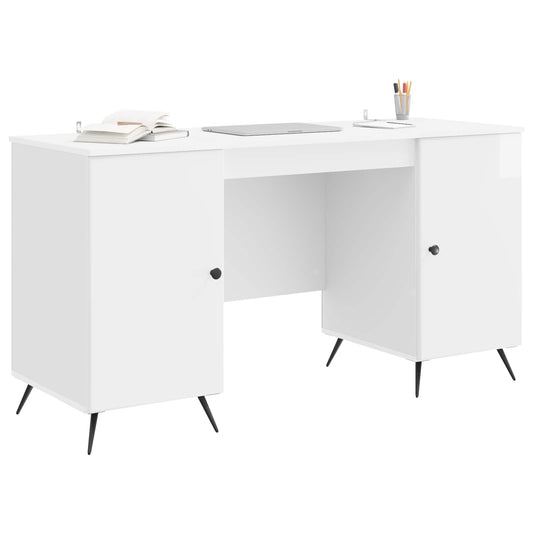 Desk High Gloss White 142.5 x 50 x 75 cm Engineered Wood