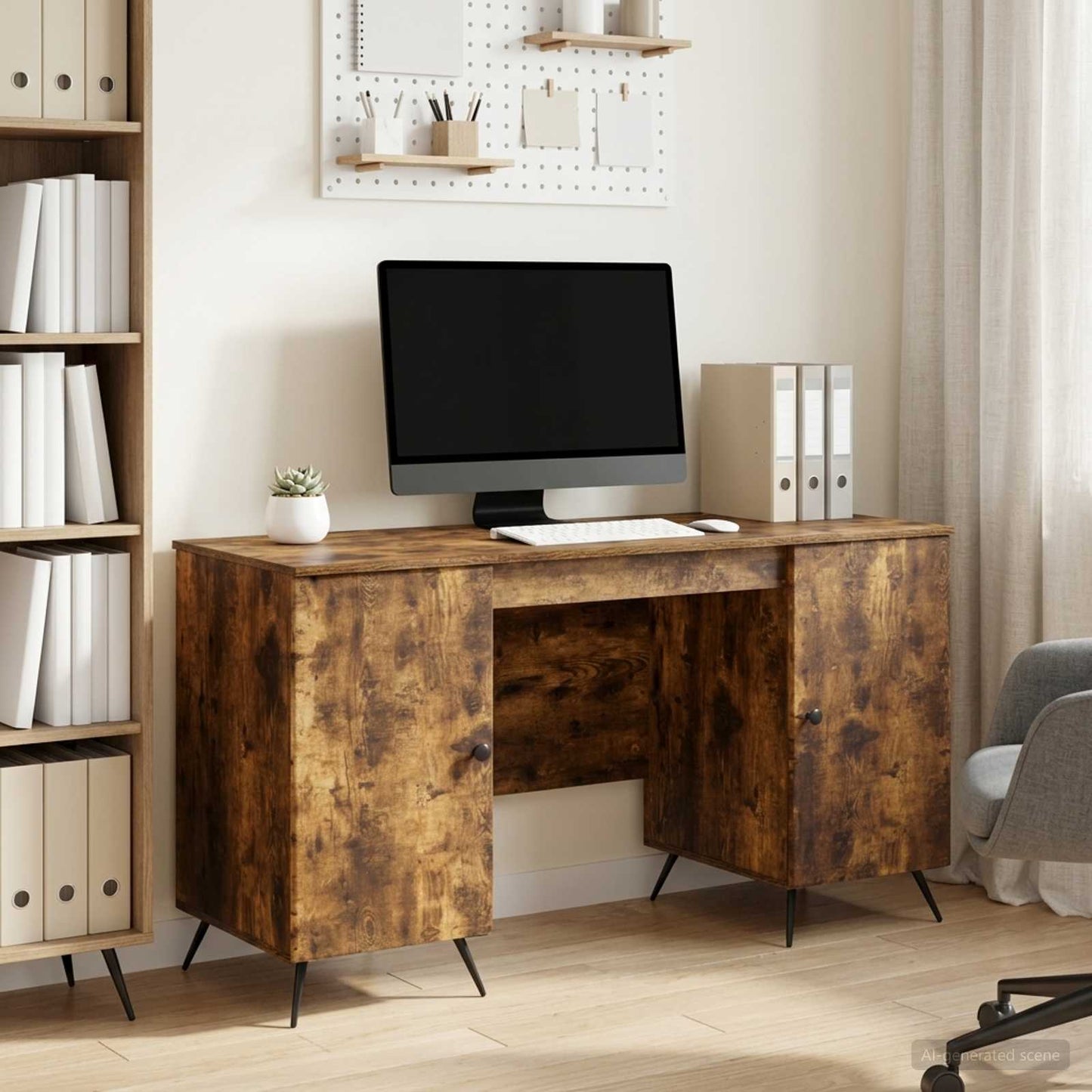Desk with Shelf Smoked Oak 142.5 x 50 x 75 cm Engineered Wood