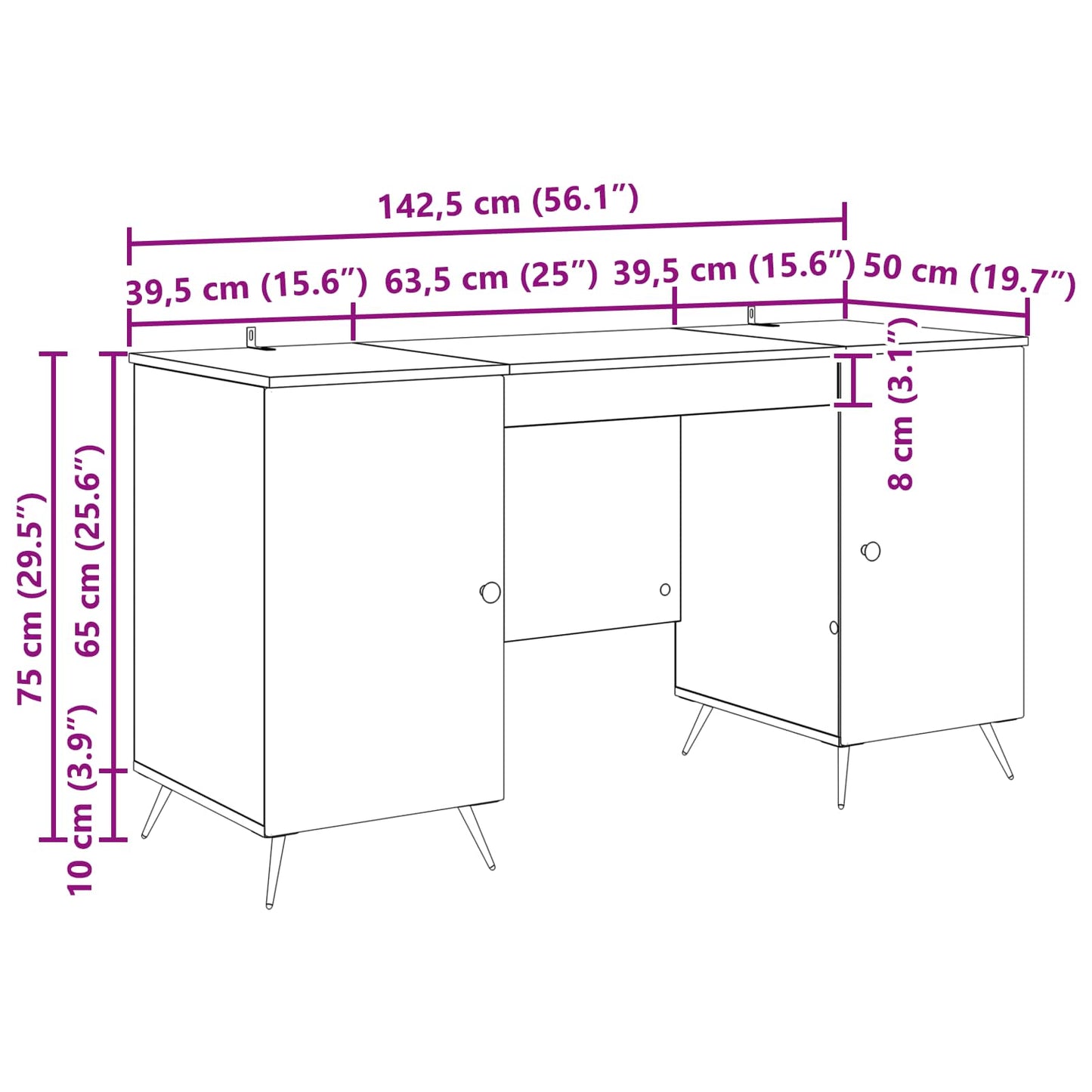 Desk Grey Sonoma 142.5 x 50 x 75 cm Engineered Wood