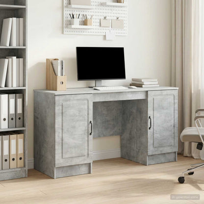 Desk with Door Concrete Grey 142.5 x 50 x 75 cm Engineered Wood