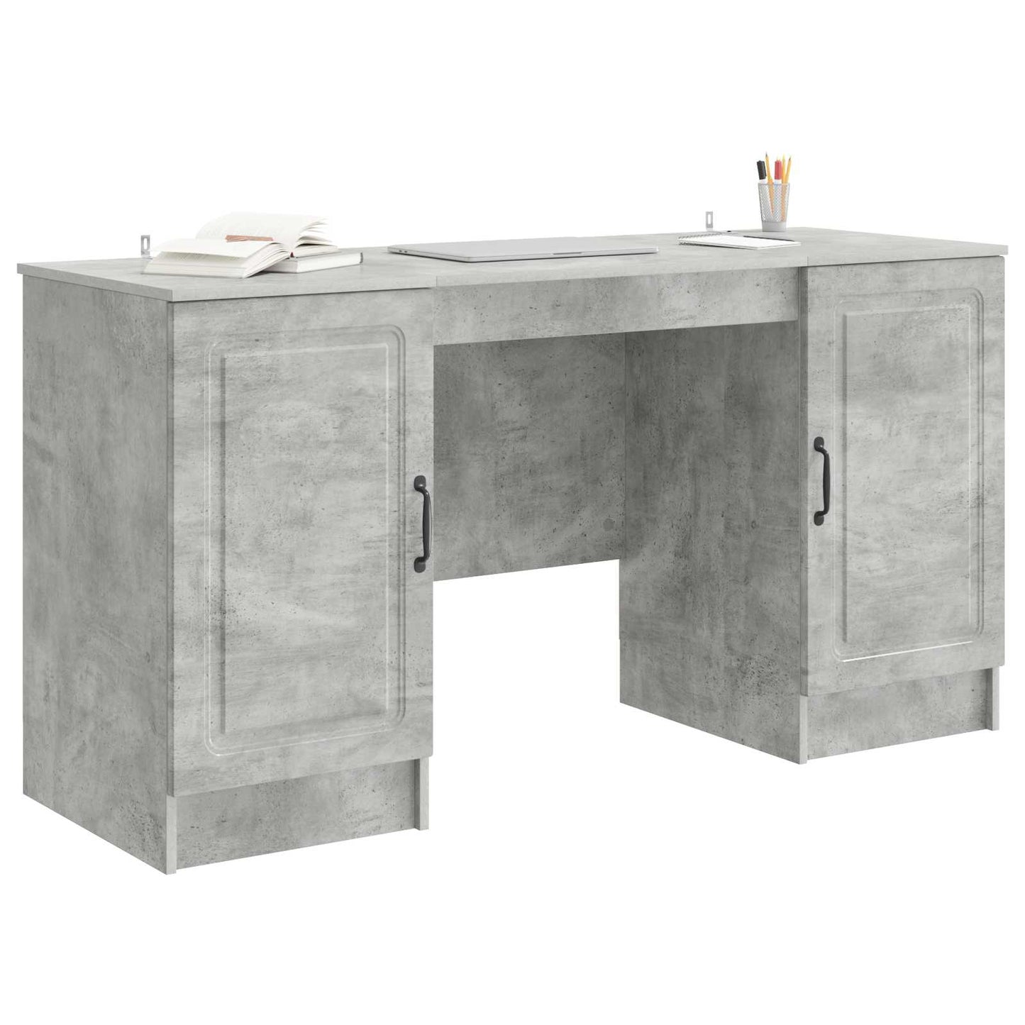 Desk with Door Concrete Grey 142.5 x 50 x 75 cm Engineered Wood