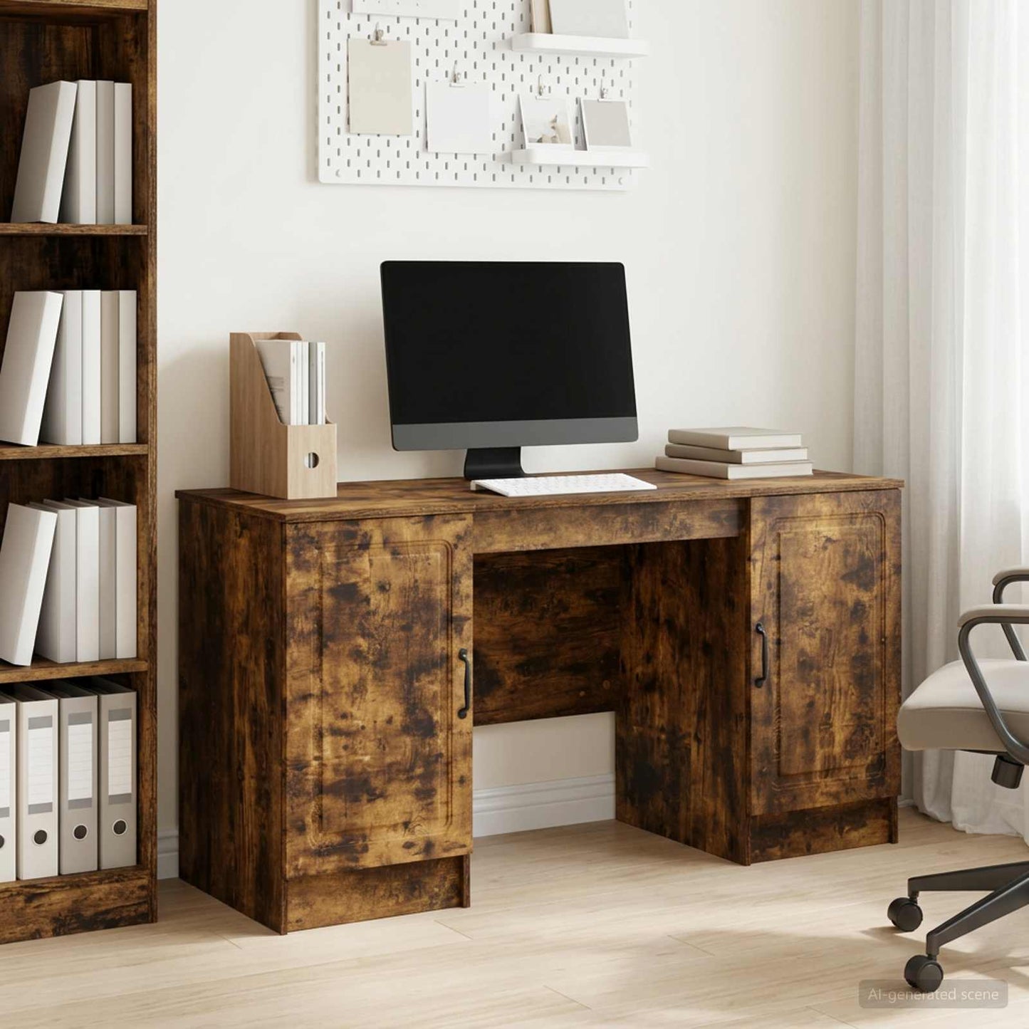 Desk with Shelf Smoked Oak 142.5 x 50 x 75 cm Engineered Wood
