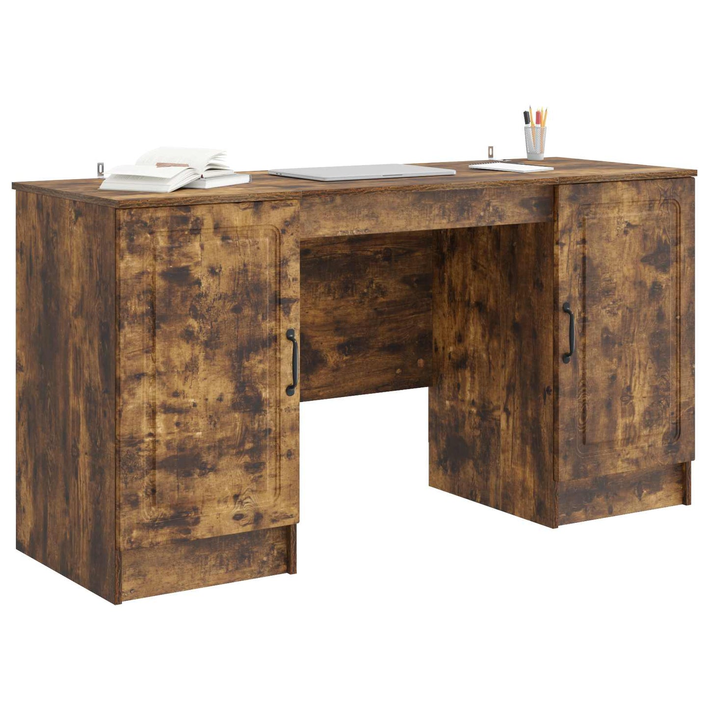 Desk with Shelf Smoked Oak 142.5 x 50 x 75 cm Engineered Wood