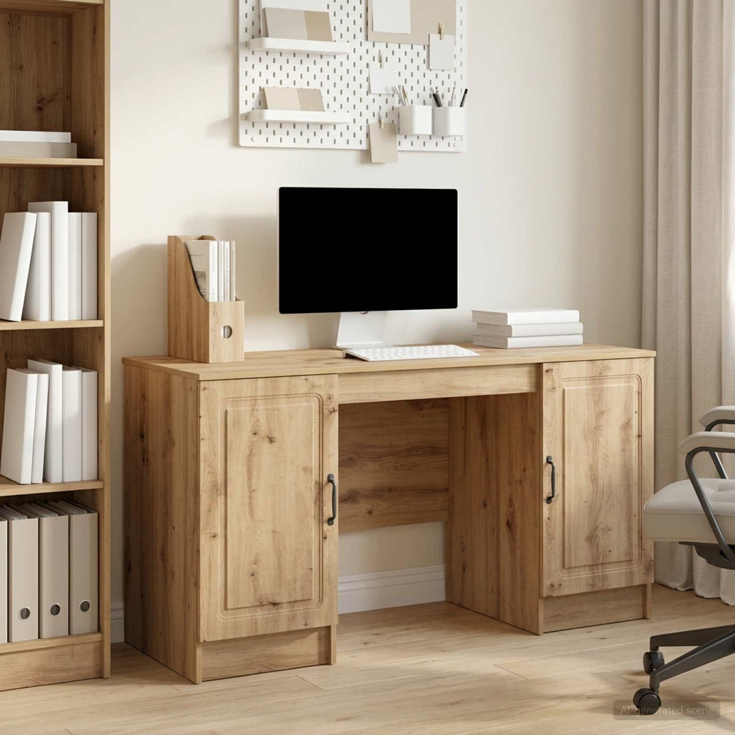 Desk with Shelf Artisan Oak 142.5 x 50 x 75 cm Engineered Wood